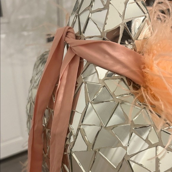 SAFFIYYAH PAUL Ostrich Feather Peach High Neck Open Back Mini Dress M/L - Picture 5 of 16